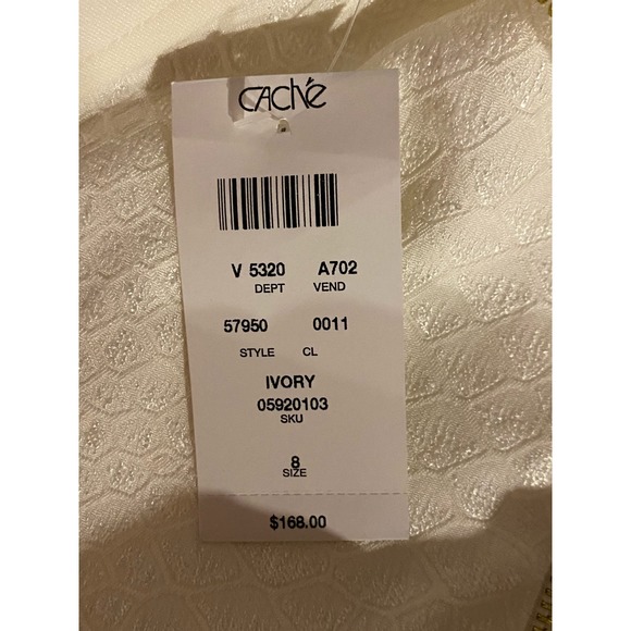 NWT Cache Mini Dress 8 Ivory Brocade Metallic Square Neck Sheath Party Cocktail - Picture 6 of 7